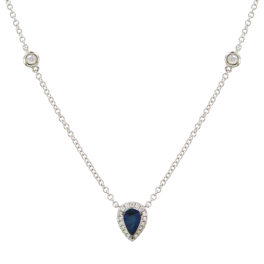 18k Gold Blue Sapphire & Diamond Necklace