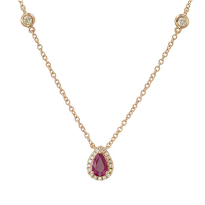 18k Gold Pear-Shaped Ruby & Diamond Necklace