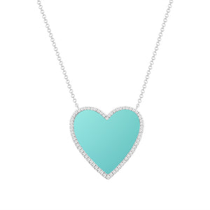 14k Gold Diamond & Turquoise Heart Necklace