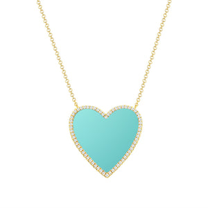 14k Gold Diamond & Turquoise Heart Necklace
