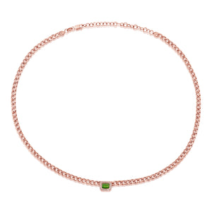 14k Gold Green Emerald & Diamond Link Necklace