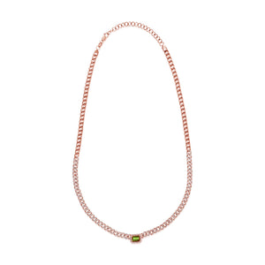 14k Gold Green Emerald & Diamond Curb Link Necklace