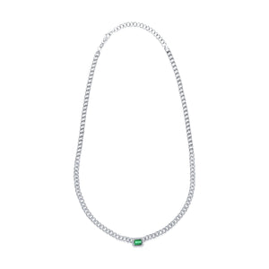14k Gold Green Emerald & Diamond Curb Link Necklace