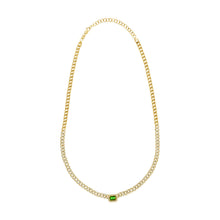 Load image into Gallery viewer, 14k Gold Green Emerald &amp; Diamond Curb Link Necklace
