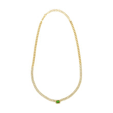 Load image into Gallery viewer, 14k Gold Green Emerald &amp; Diamond Curb Link Necklace