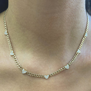 14k Gold & Diamond Heart Station Link Necklace