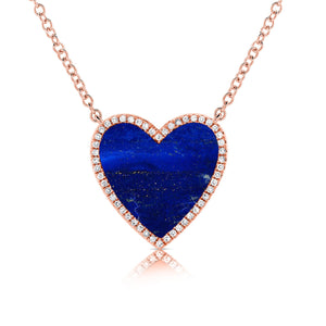 14k Gold Diamond & Lapis Heart Necklace