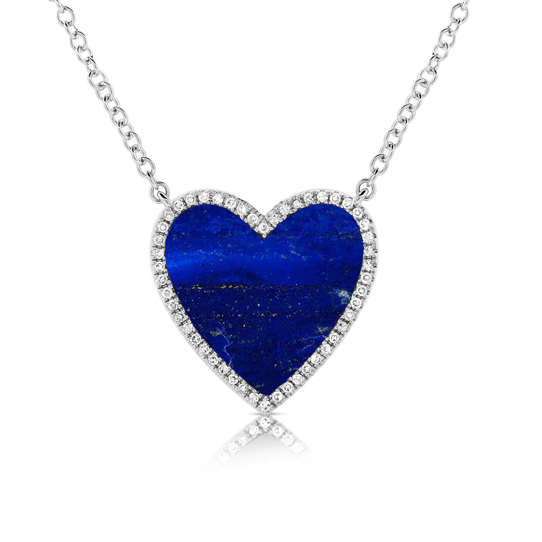 14k Gold Diamond & Lapis Heart Necklace
