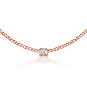 14K Gold & Baguette Diamond Curb Link Necklace