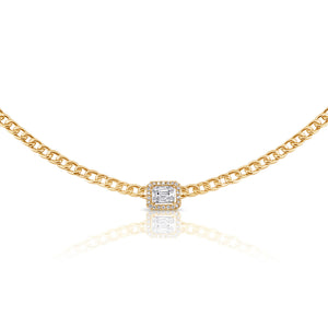 14K Gold & Baguette Diamond Curb Link Necklace