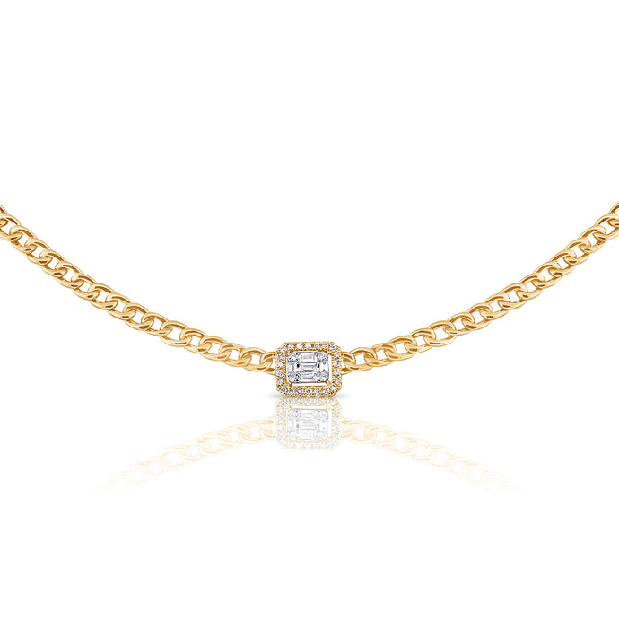 14K Gold & Baguette Diamond Curb Link Necklace