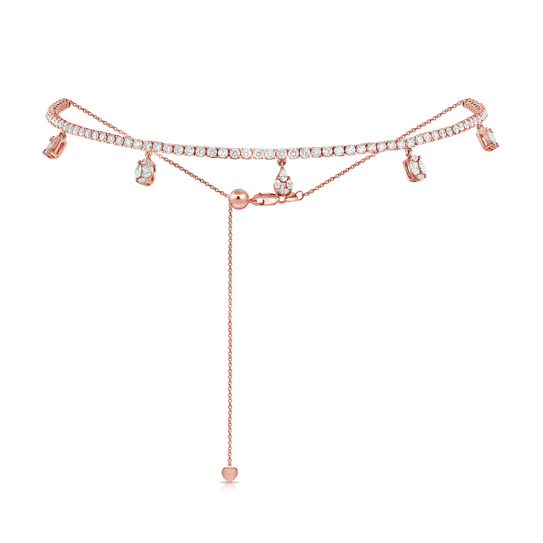14k Gold & Diamond Adjustable Dangle Choker Necklace