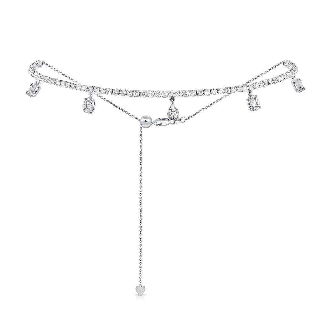 14k Gold & Diamond Adjustable Dangle Choker Necklace