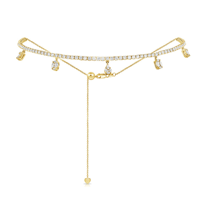 14k Gold & Diamond Adjustable Dangle Choker Necklace