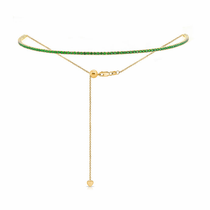 14k Gold & Green Emerald Adjustable Tennis Choker Necklace