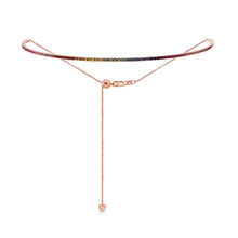 Load image into Gallery viewer, 14k Gold &amp; Multi-Sapphire Rainbow Adjustable Tennis Choker Necklace