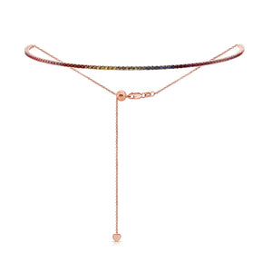 14k Gold & Multi-Sapphire Rainbow Adjustable Tennis Choker Necklace