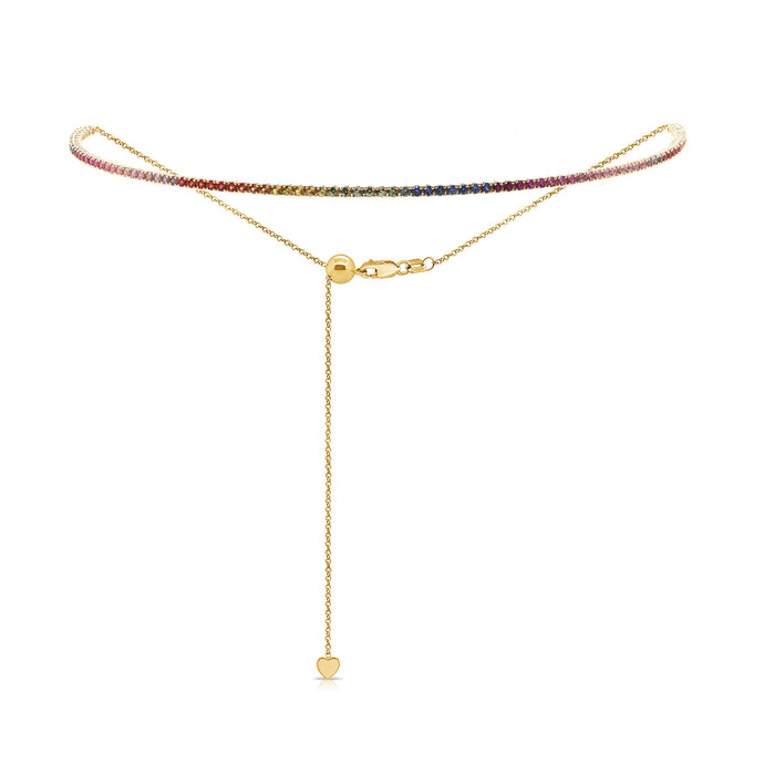 14k Gold & Multi-Sapphire Rainbow Adjustable Tennis Choker Necklace