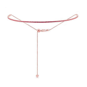 14k Gold & Red Ruby Ombre Adjustable Choker Tennis Necklace