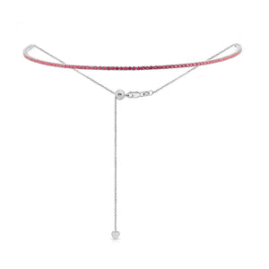 14k Gold & Red Ruby Ombre Adjustable Choker Tennis Necklace