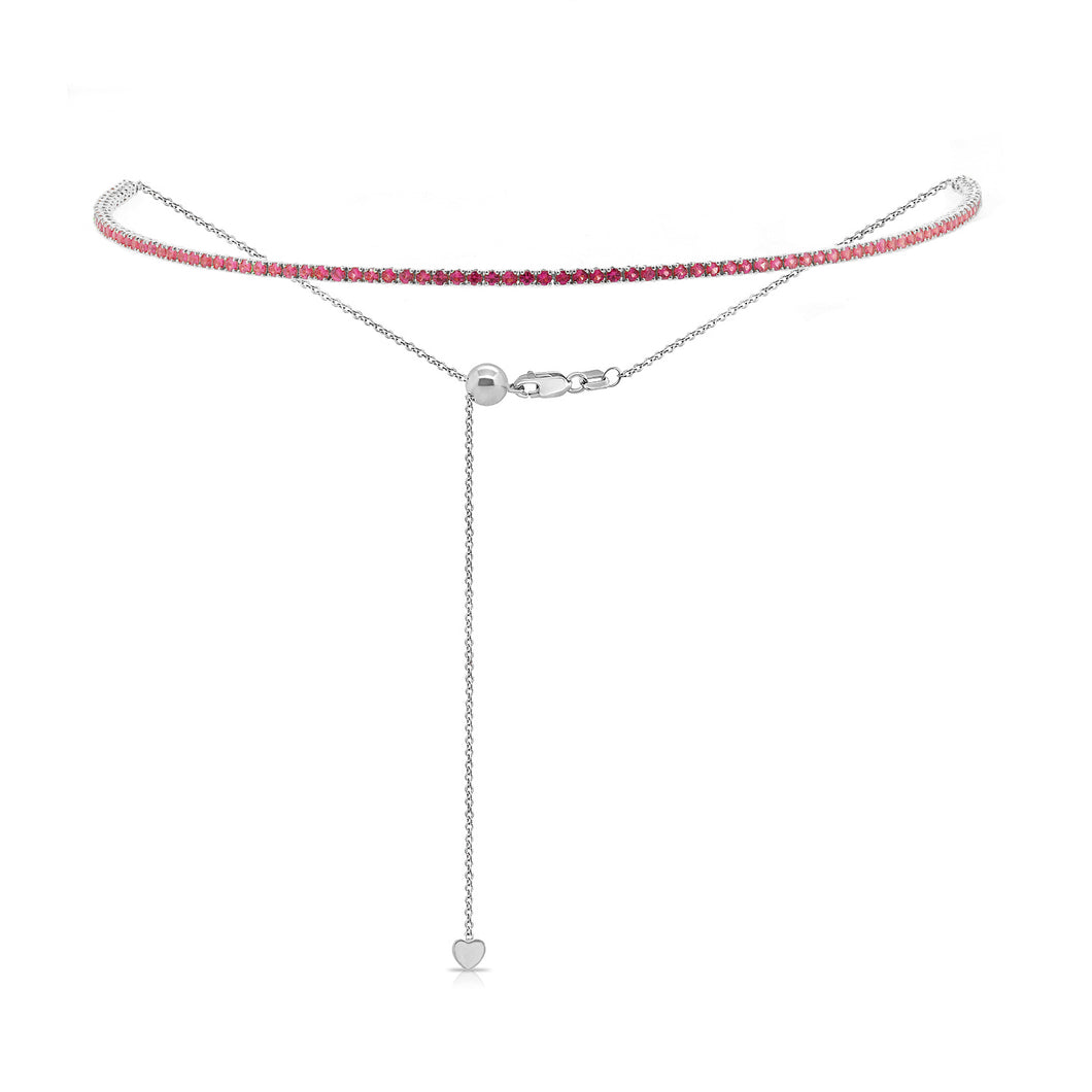 14k Gold & Red Ruby Ombre Adjustable Choker Tennis Necklace