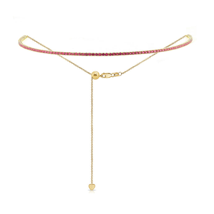 14k Gold & Red Ruby Ombre Adjustable Choker Tennis Necklace