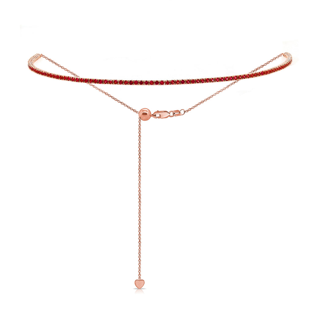 14k Gold & Red Ruby Adjustable Tennis Choker Necklace