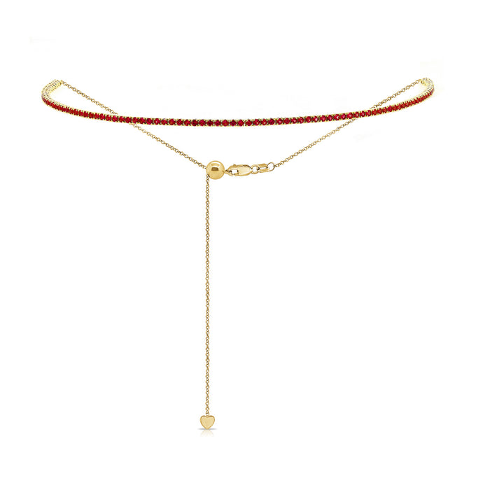 14k Gold & Red Ruby Adjustable Tennis Choker Necklace