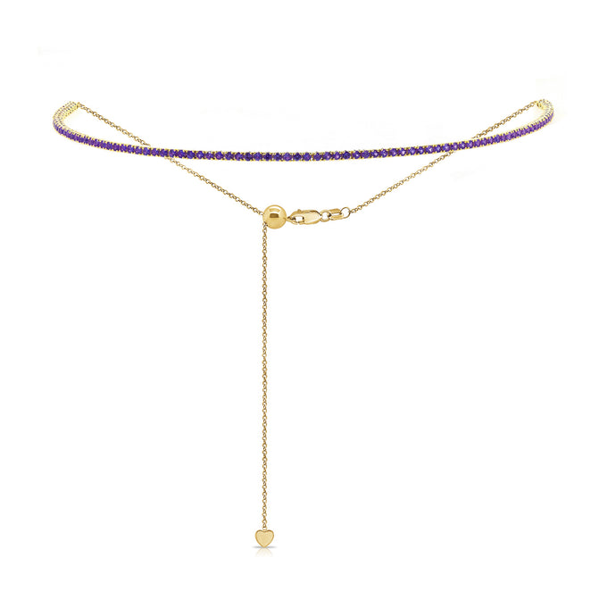 14k Gold & Blue Sapphire Adjustable Tennis Choker Necklace