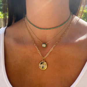 14k Gold Green Emerald & Baguette-Cut Diamond Necklace