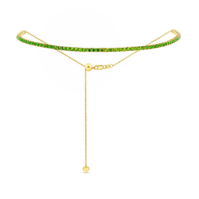 14k Gold & Green Emerald Adjustable Tennis Choker Necklace