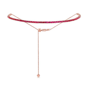 14k Gold & Red Ruby Adjustable Tennis Choker Necklace