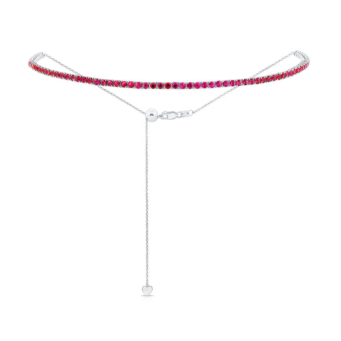 14k Gold & Red Ruby Adjustable Tennis Choker Necklace