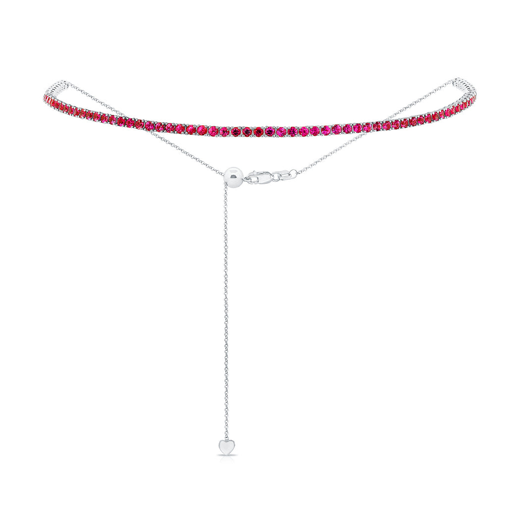 14k Gold & Red Ruby Adjustable Tennis Choker Necklace