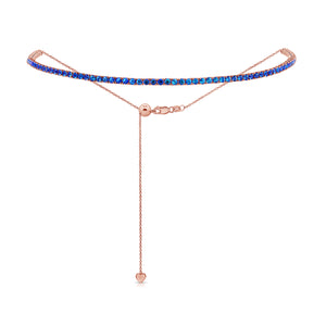 14k Gold & Blue Sapphire Adjustable Tennis Choker Necklace