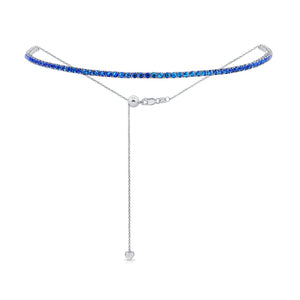 14k Gold Blue Sapphire Adjustable Tennis Choker Necklace