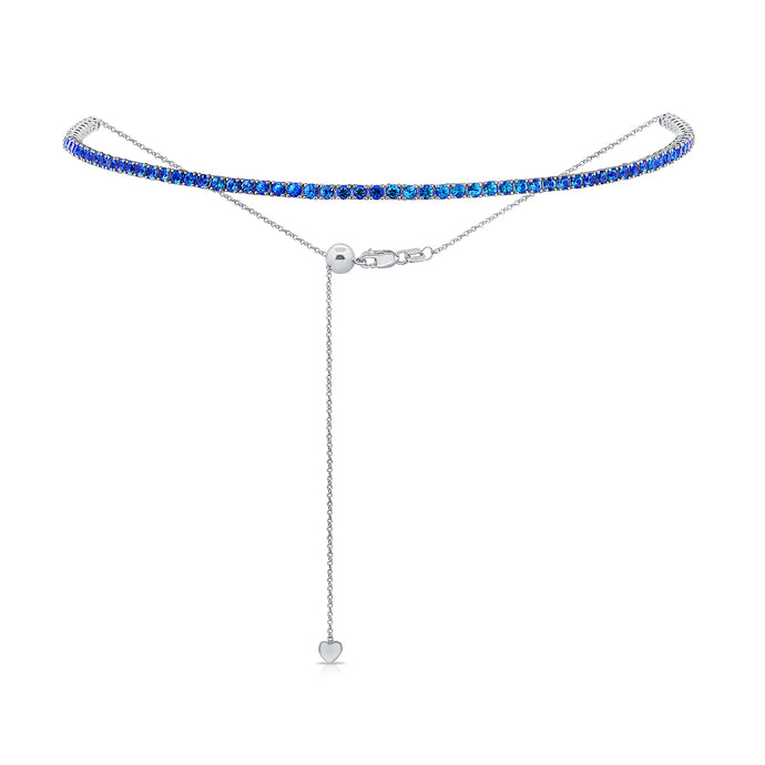 14k Gold & Blue Sapphire Adjustable Tennis Choker Necklace