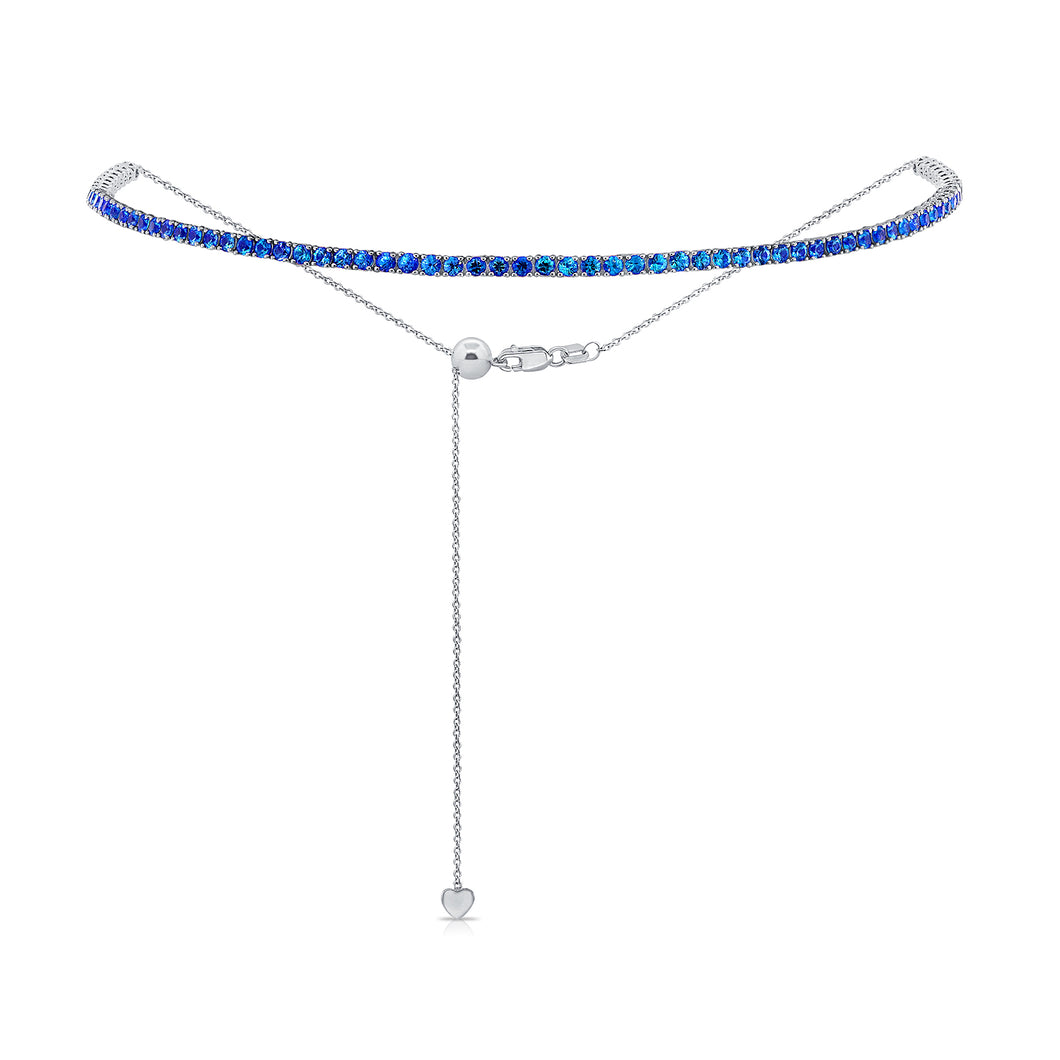 14k Gold & Blue Sapphire Adjustable Tennis Choker Necklace