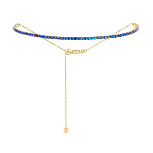 14k Gold & Blue Sapphire Adjustable Tennis Choker Necklace