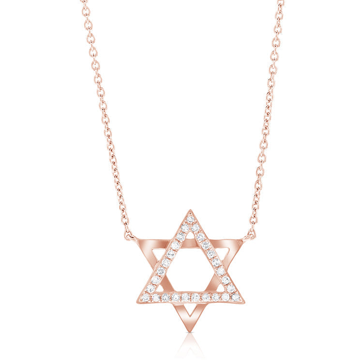 14K Gold & Diamond Star of David Necklace - 0.09ct