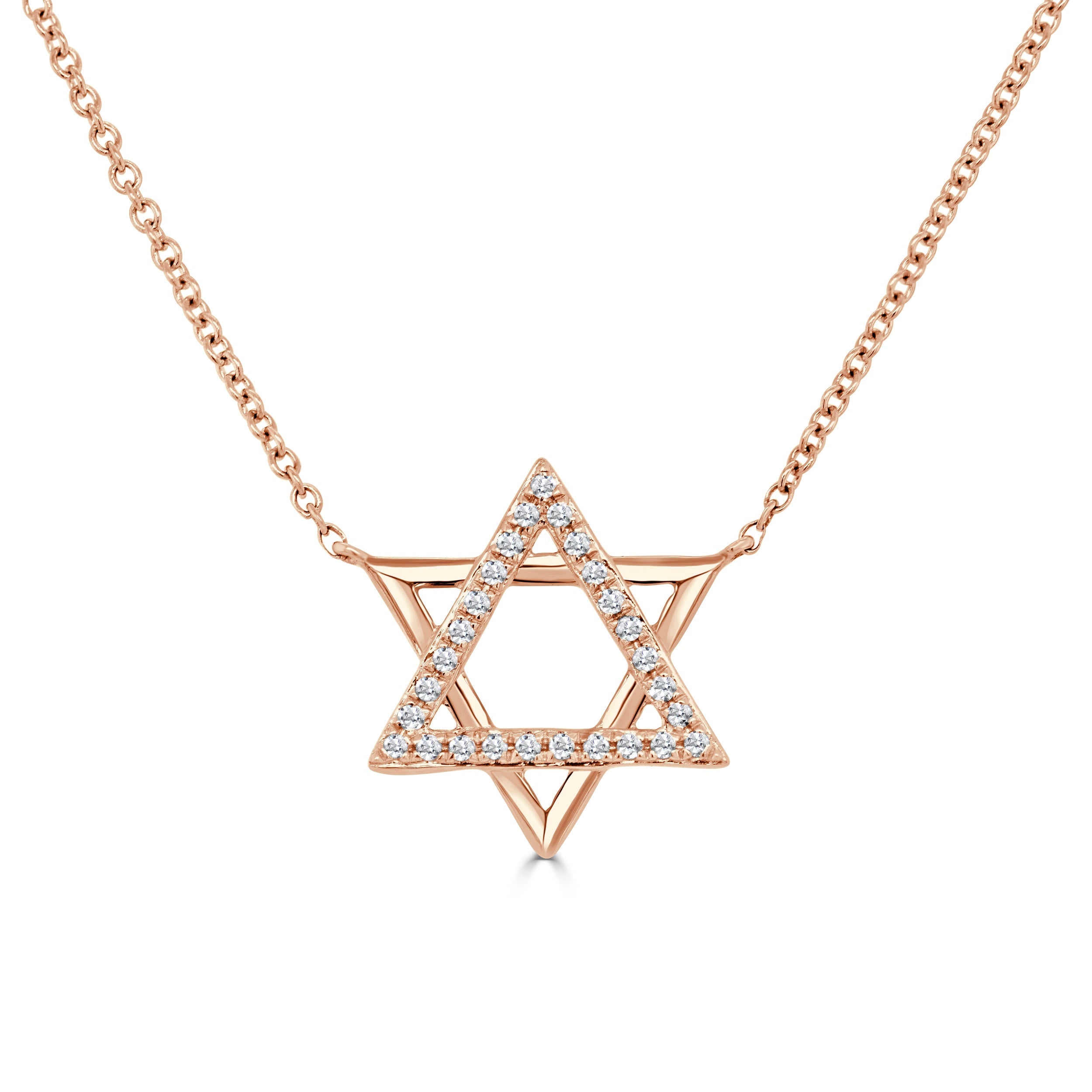 14K Gold & Diamond Star of David Necklace - 0.09ct