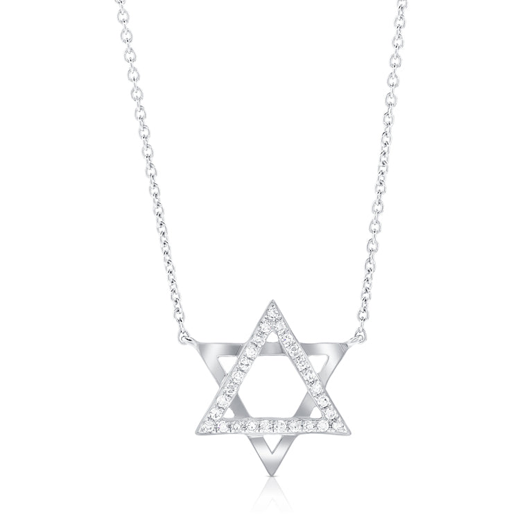 14K Gold & Diamond Star of David Necklace - 0.09ct
