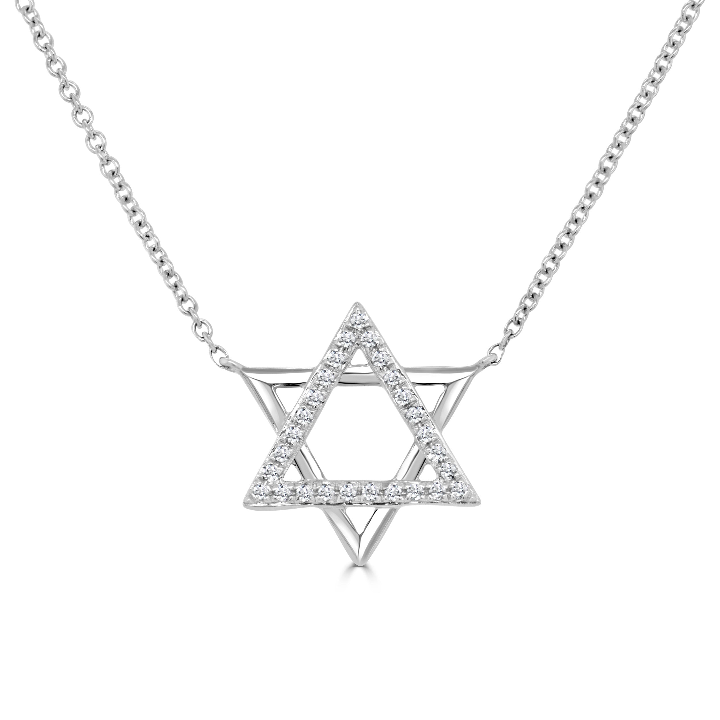 14K Gold & Diamond Star of David Necklace - 0.09ct
