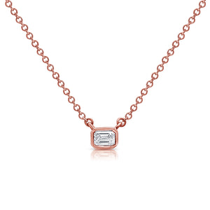 14K Gold Diamond Emerald Cut Bezel Necklace