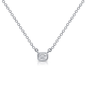 14K Gold Diamond Emerald Cut Bezel Necklace