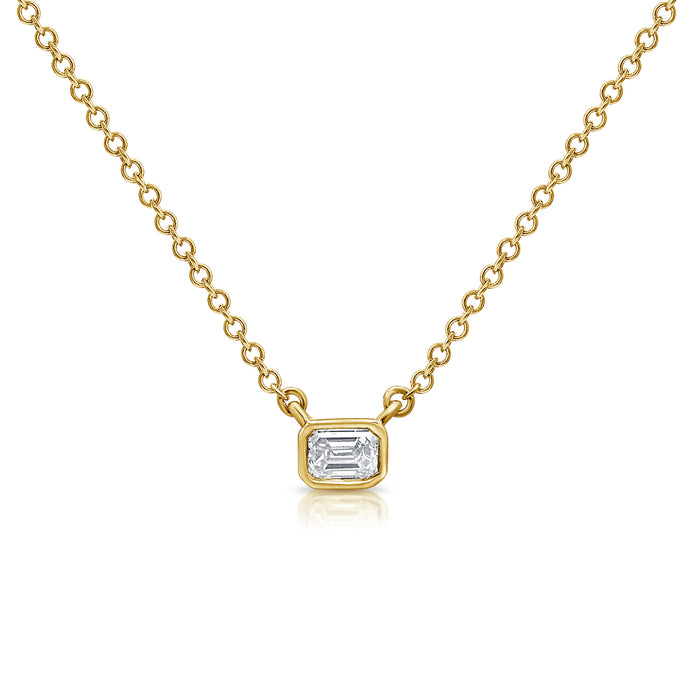 14K Gold Diamond Emerald Cut Bezel Necklace