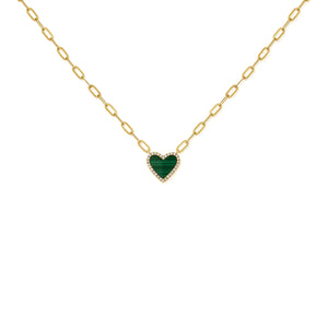 14K Gold Malachite & Diamond Heart Necklace