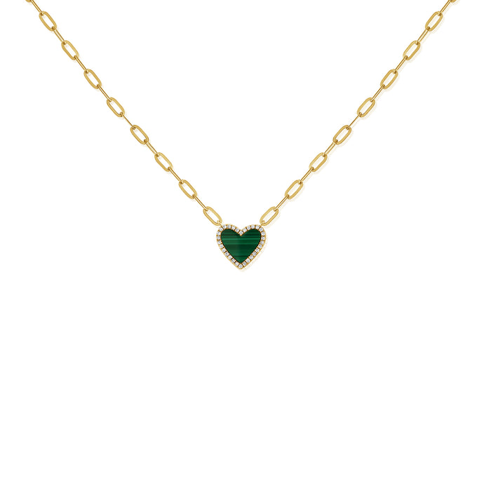 14K Gold Malachite & Diamond Heart Necklace