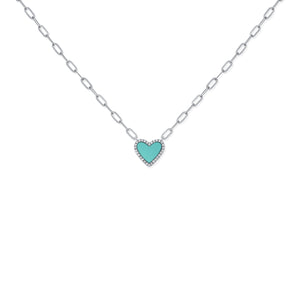 14K Gold Turquoise & Diamond Heart Necklace
