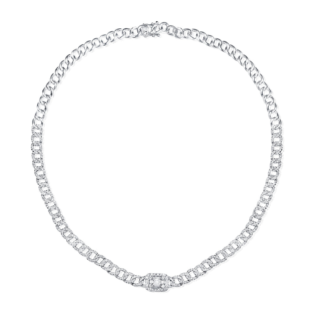 14k Gold & Baguette Diamond Curb Link Chain Necklace